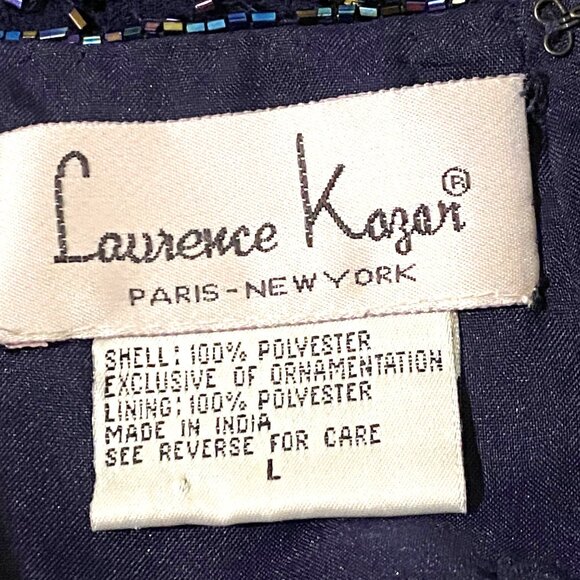 Laurence Kazar Beaded Top Maxi Dress L Navy Blue - Picture 8 of 9